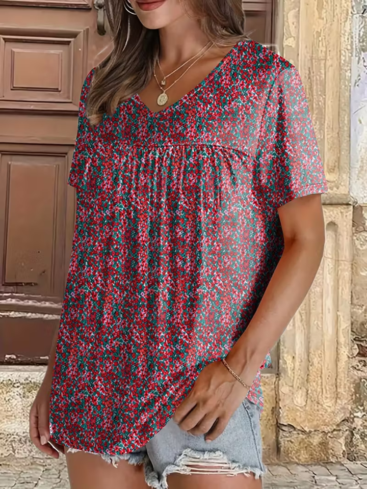 T-shirt damski plus size z kwiatowym nadrukiem, casualowy letni top
