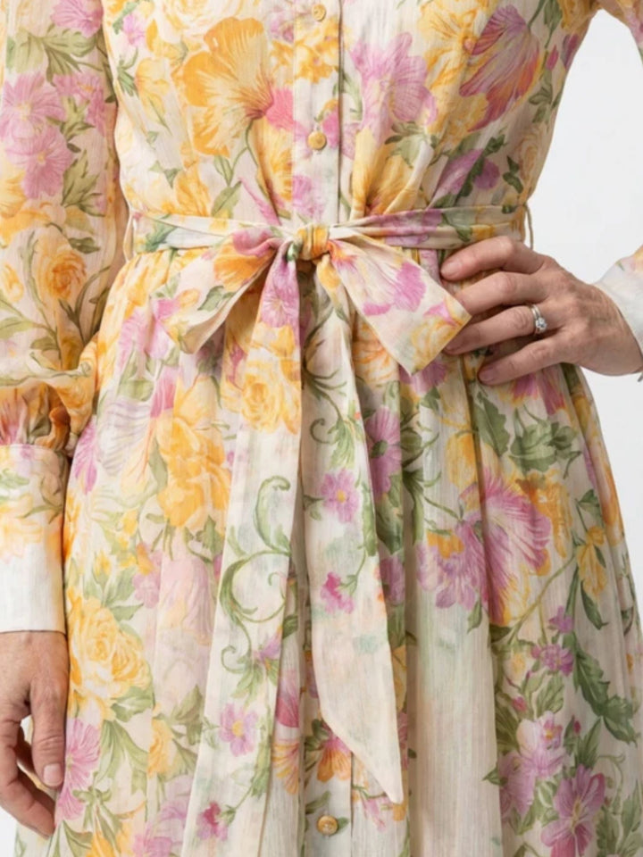 Women floral maxi dress sheer long sleeve summer outfit