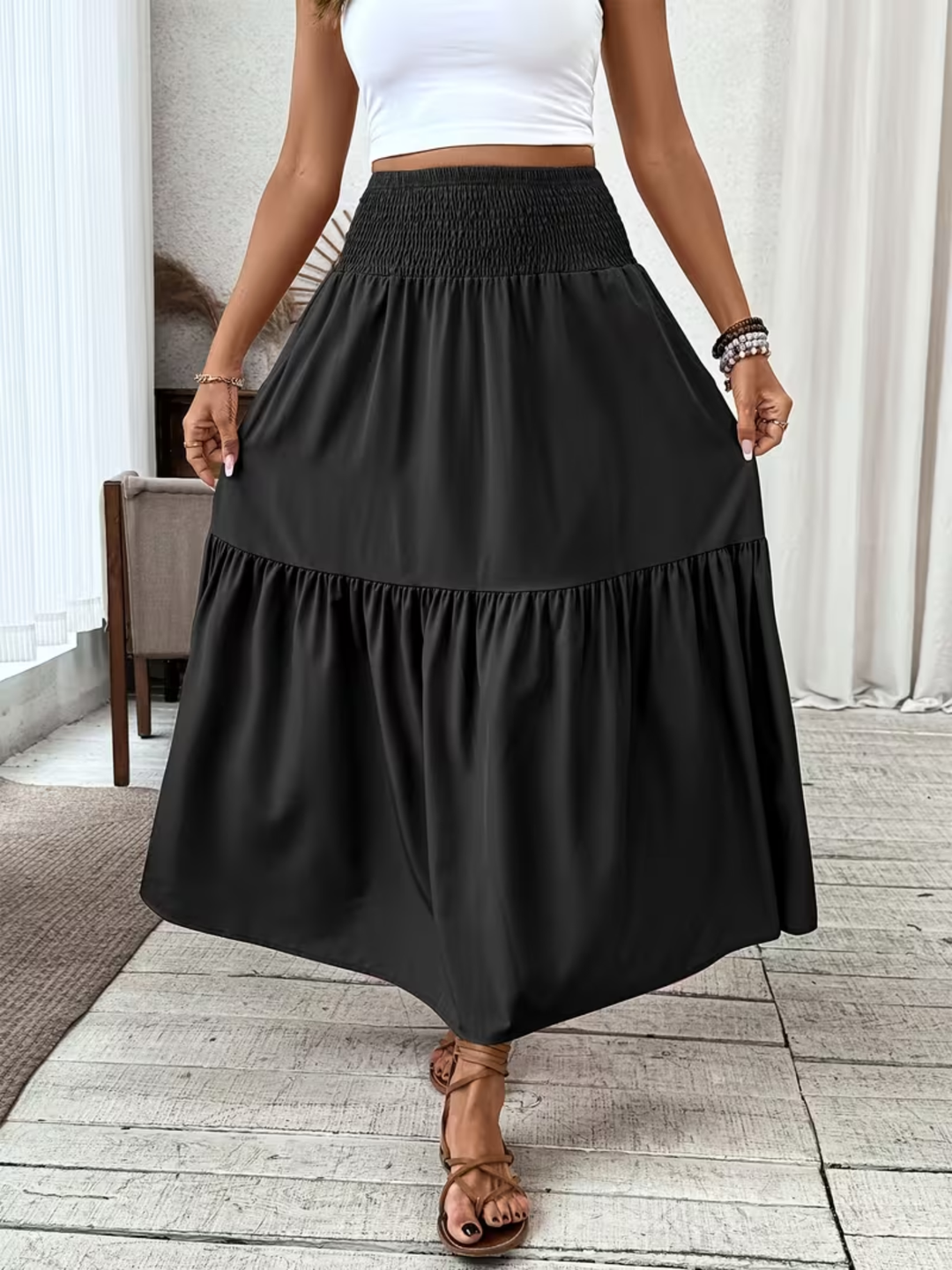 Boho maxi skirt women summer flowy skirt for beach holiday
