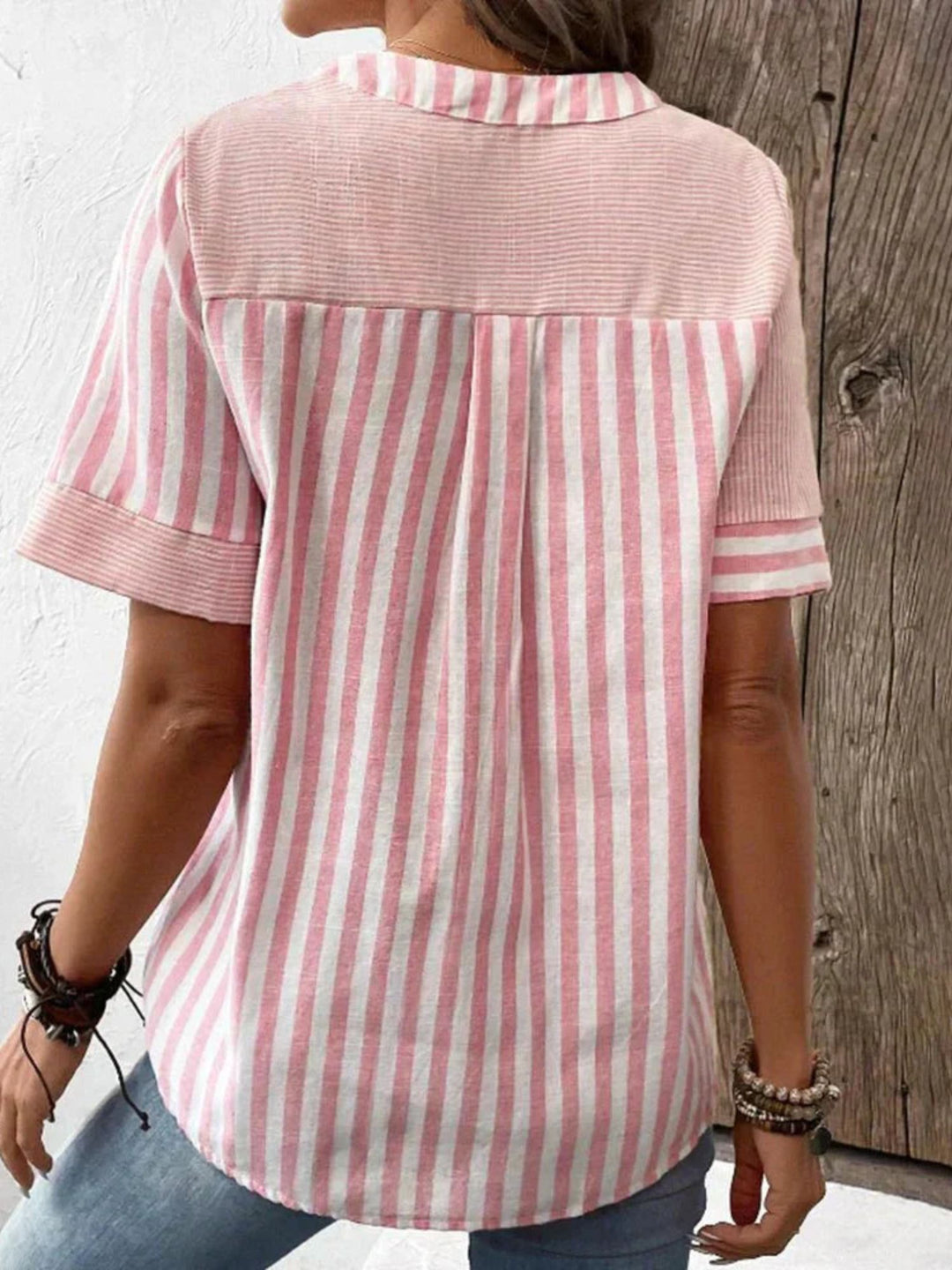 Women Striped Blouse Elegant Button Front Soft Everyday Top