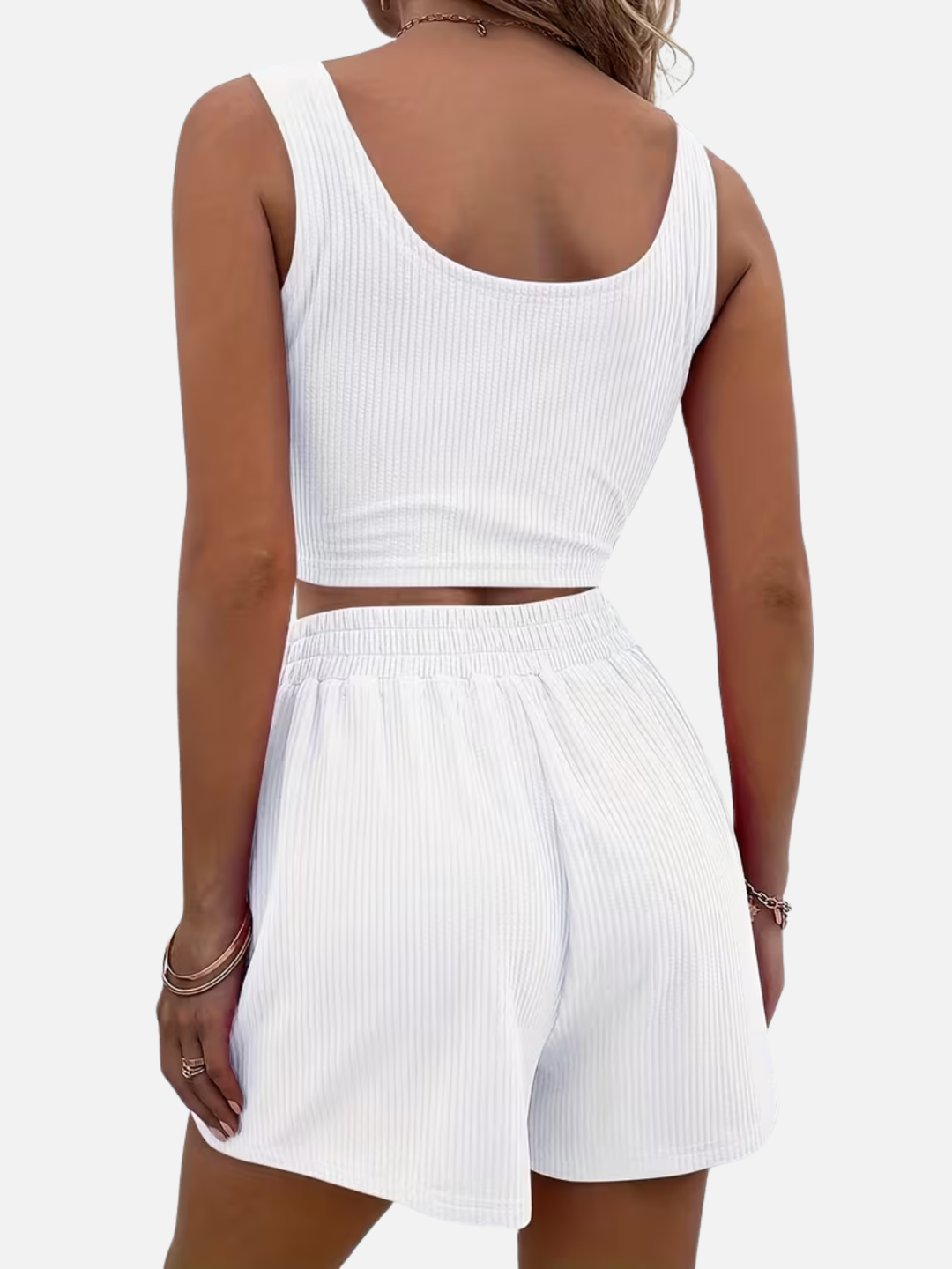 Women’s Summer Lounge Set Ribbed Crop Top and Shorts Set