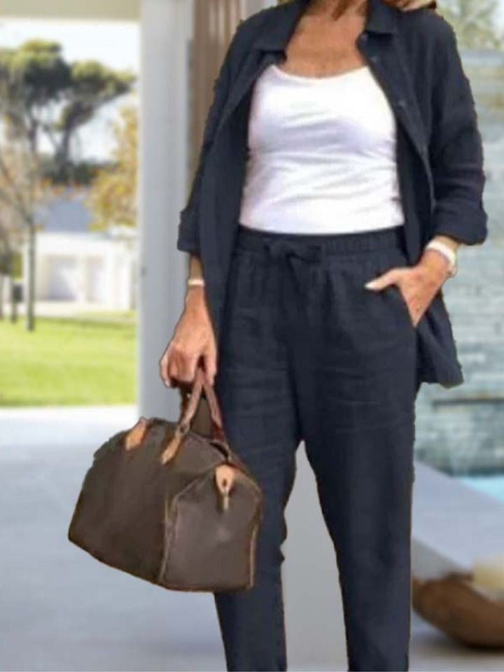 Women’s Two Piece Lounge Set Cotton Linen Relaxed Comfort Outfit