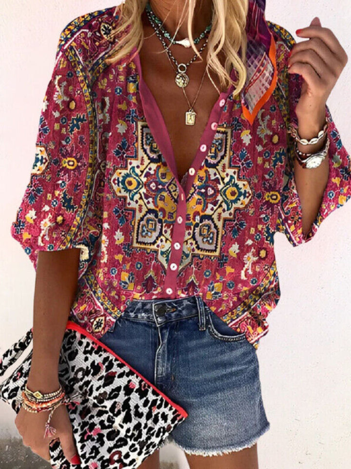 Blouse Women’s Printed Summer Button Shirt Casual Wear