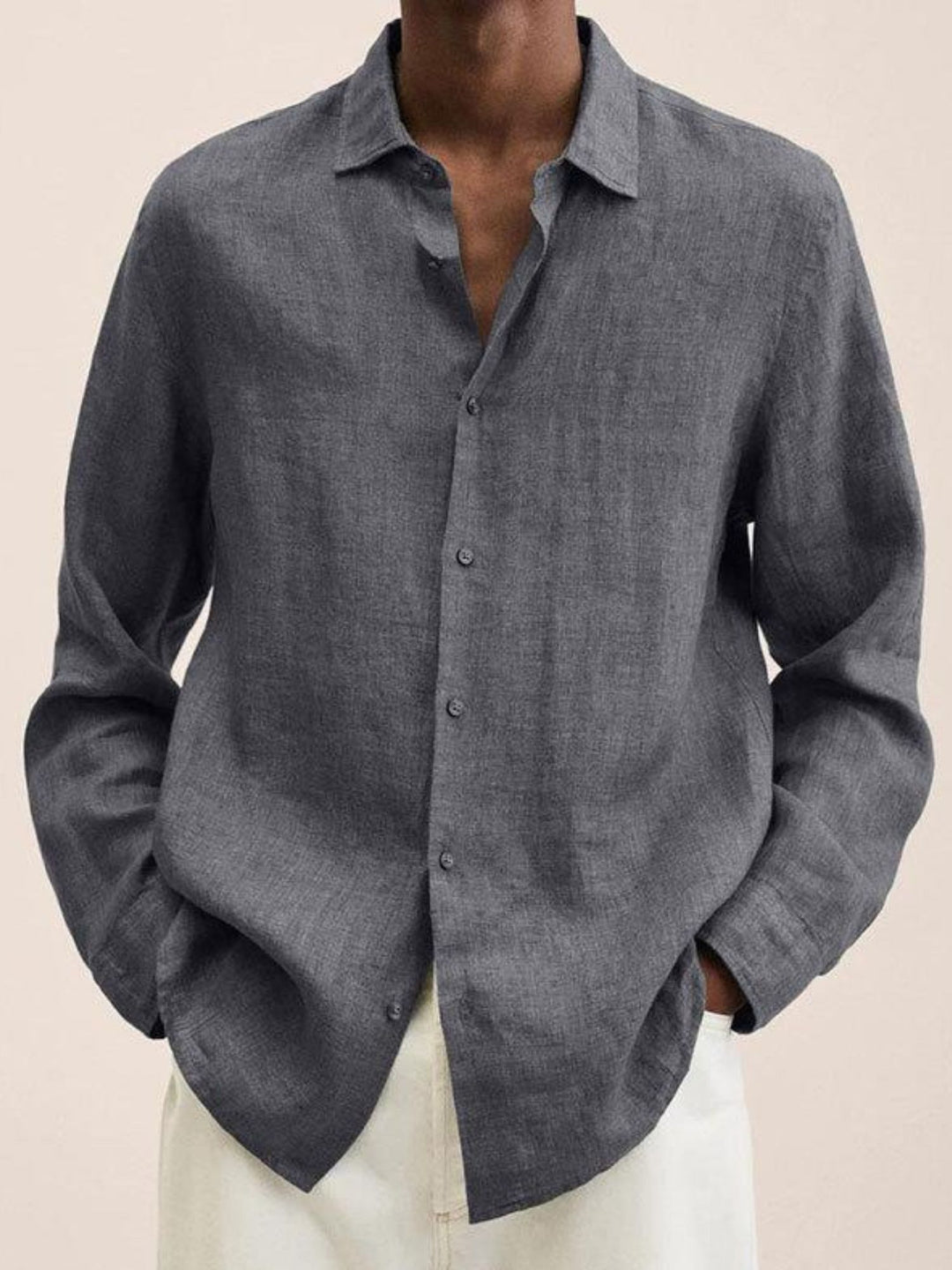 Linen Shirt Men Breathable Long Sleeve Smart Casual Everyday Wear