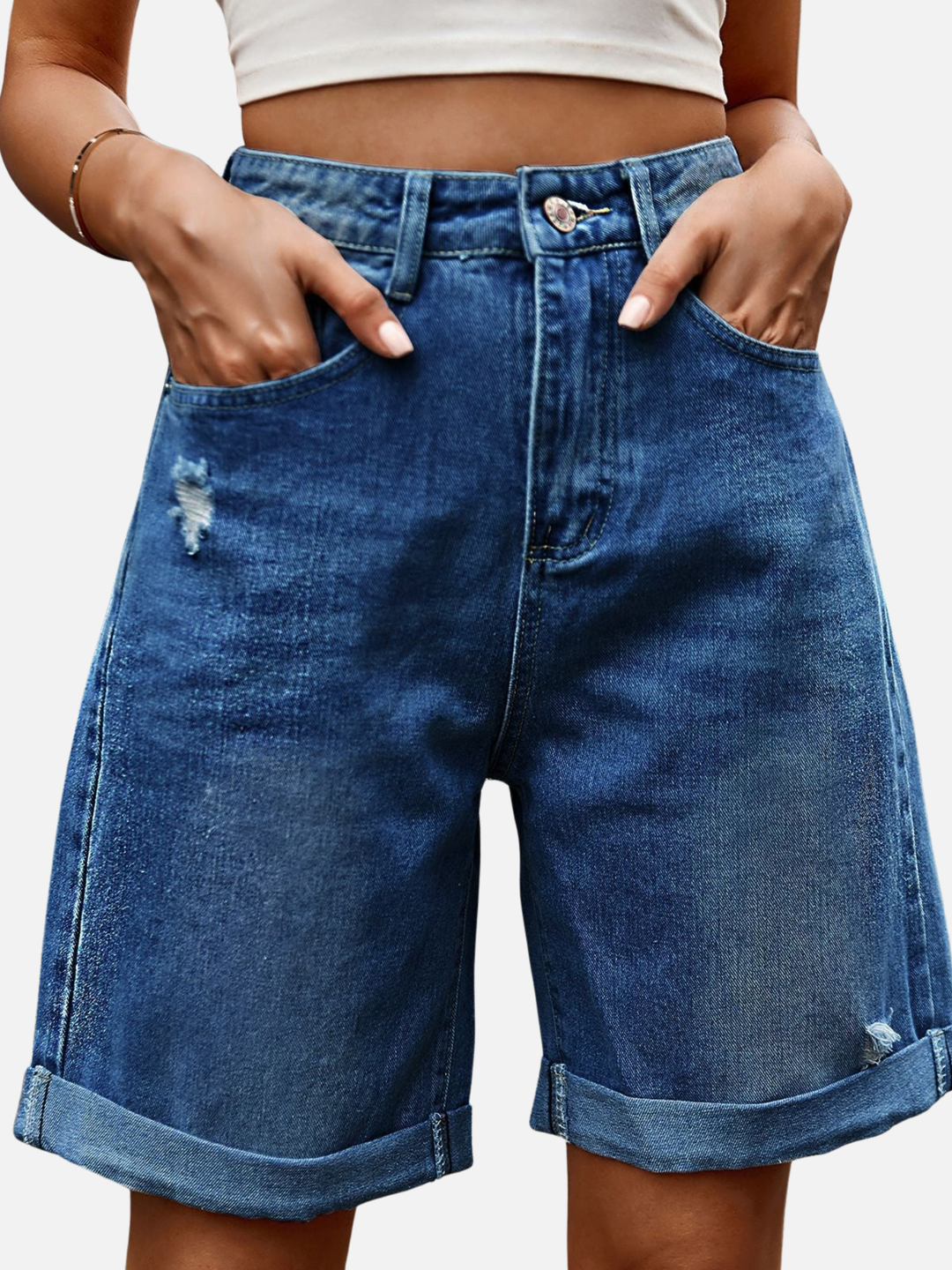 Women’s Relaxed Denim Shorts Cuffed Hem Everyday Summer Wear