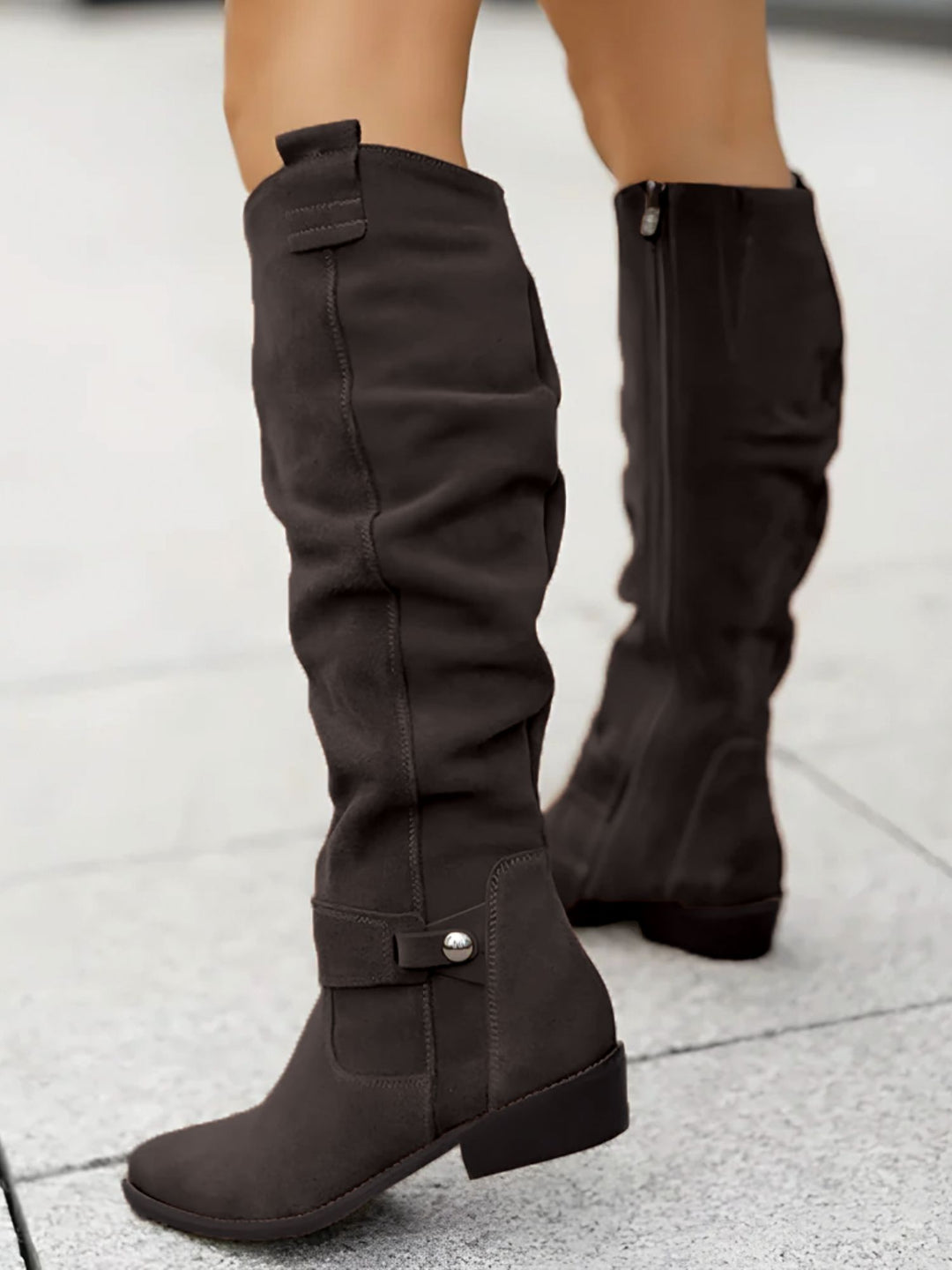 Women Knee High Boots Side Zipper Non Slip Casual Winter Footwear