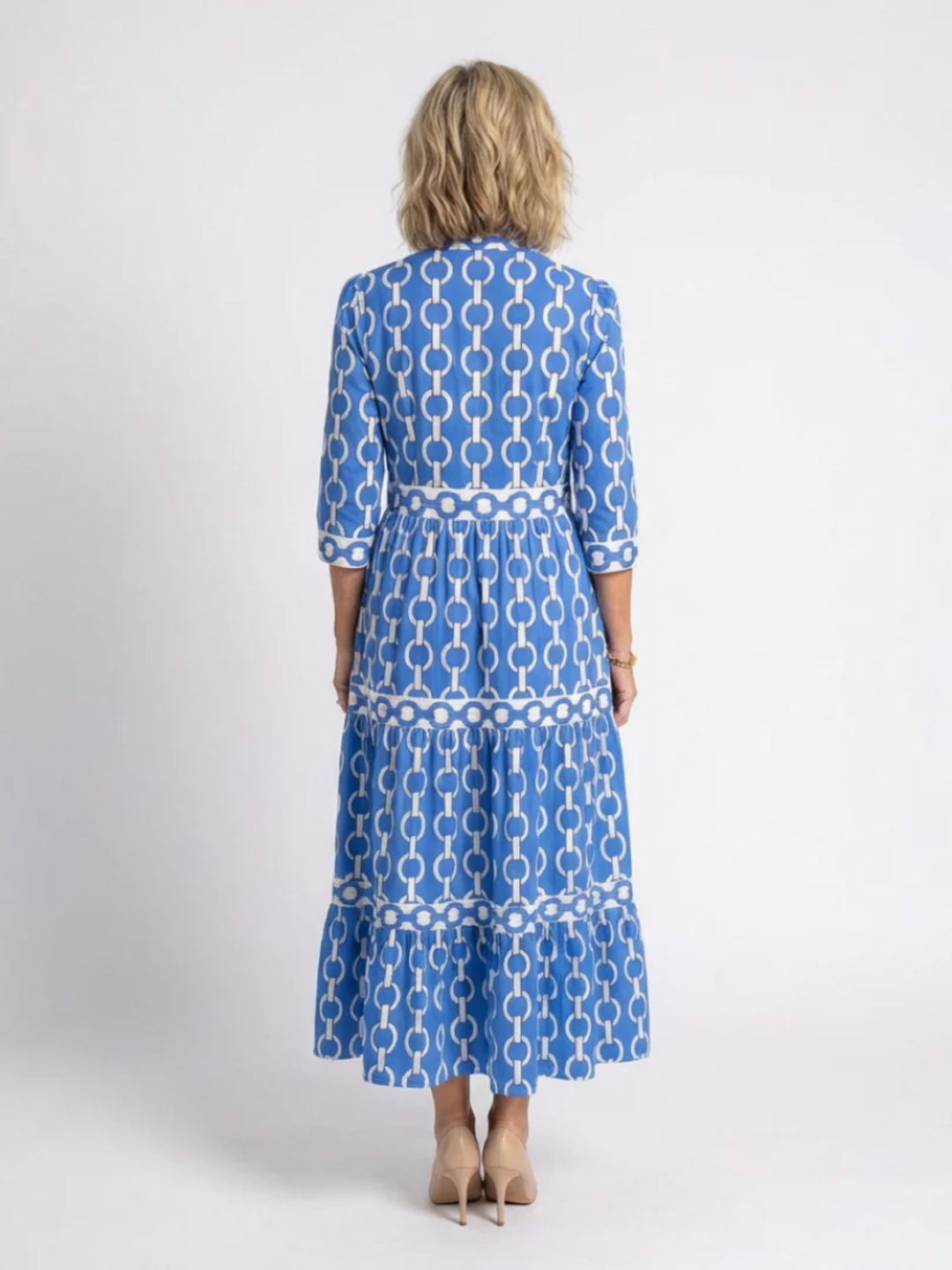 Women's chain print midi dress 3/4 sleeve elegant evening wear