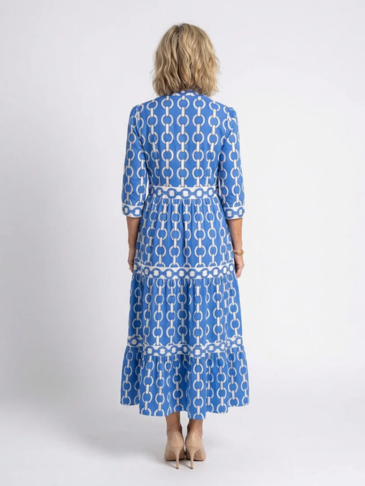 Women's chain print midi dress 3/4 sleeve elegant evening wear