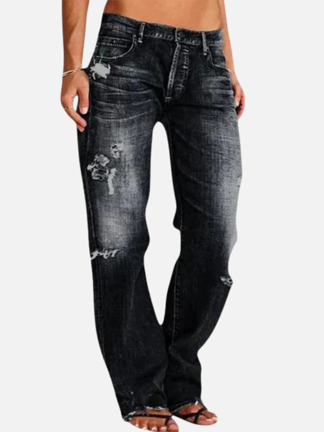 Women’s Low Rise Distressed Jeans Straight Leg Light Wash Denim