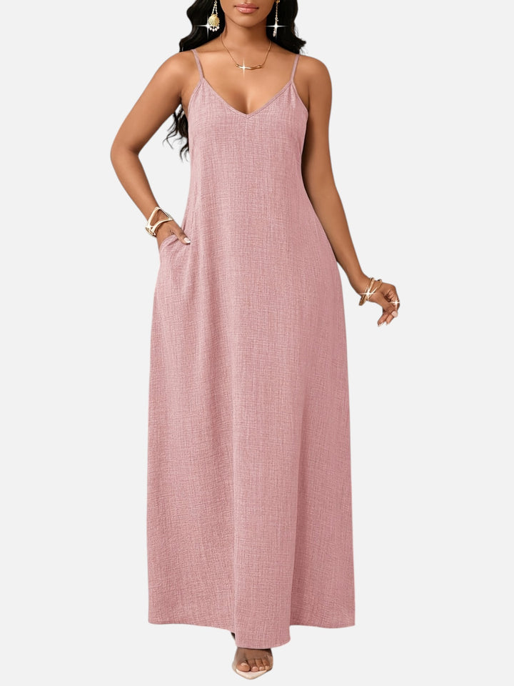 Women's A-Line Maxi Dress Cotton Blend V-Neck Spaghetti Strap