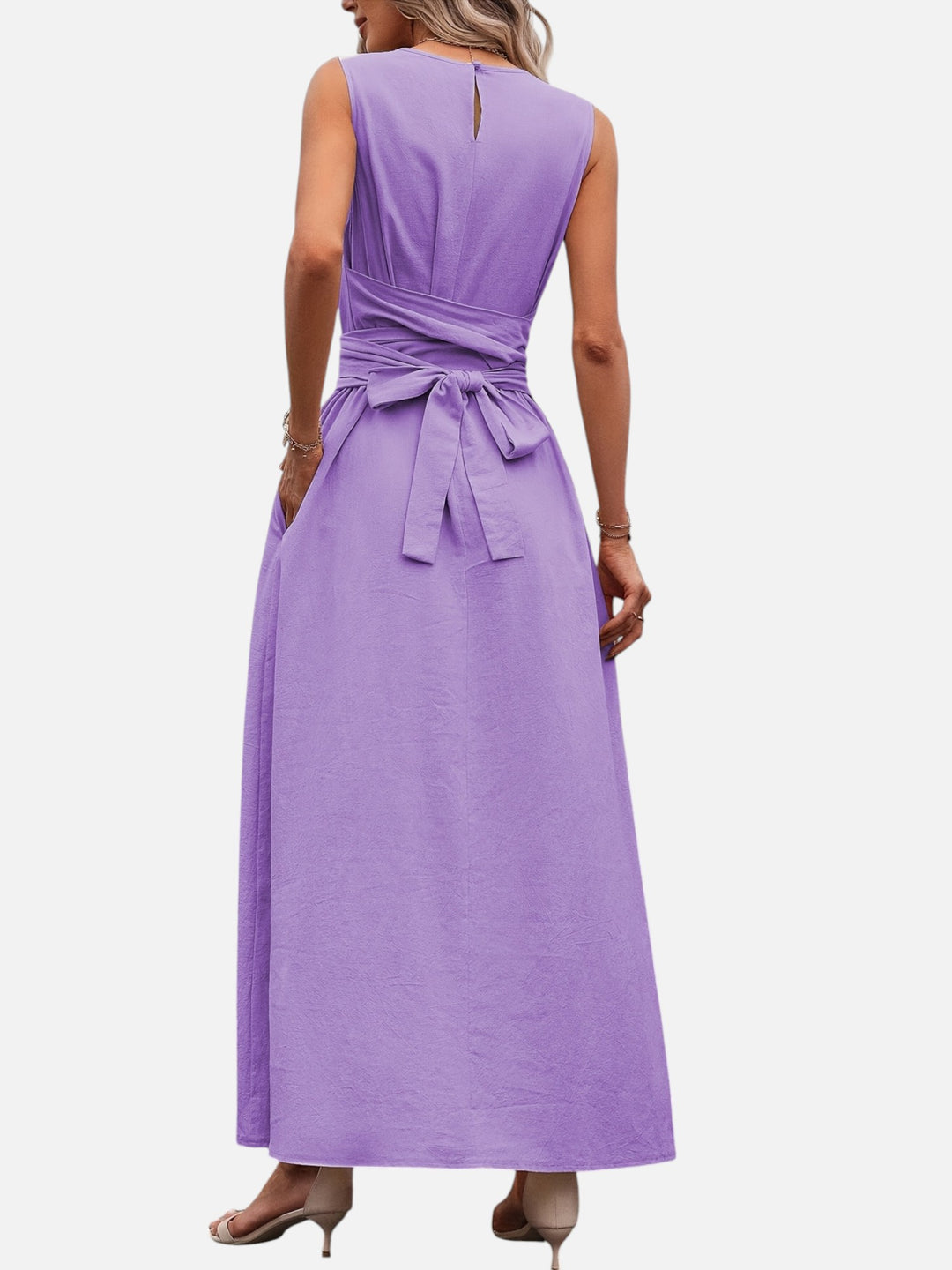 Sleeveless dress for women bow waist casual summer outfit