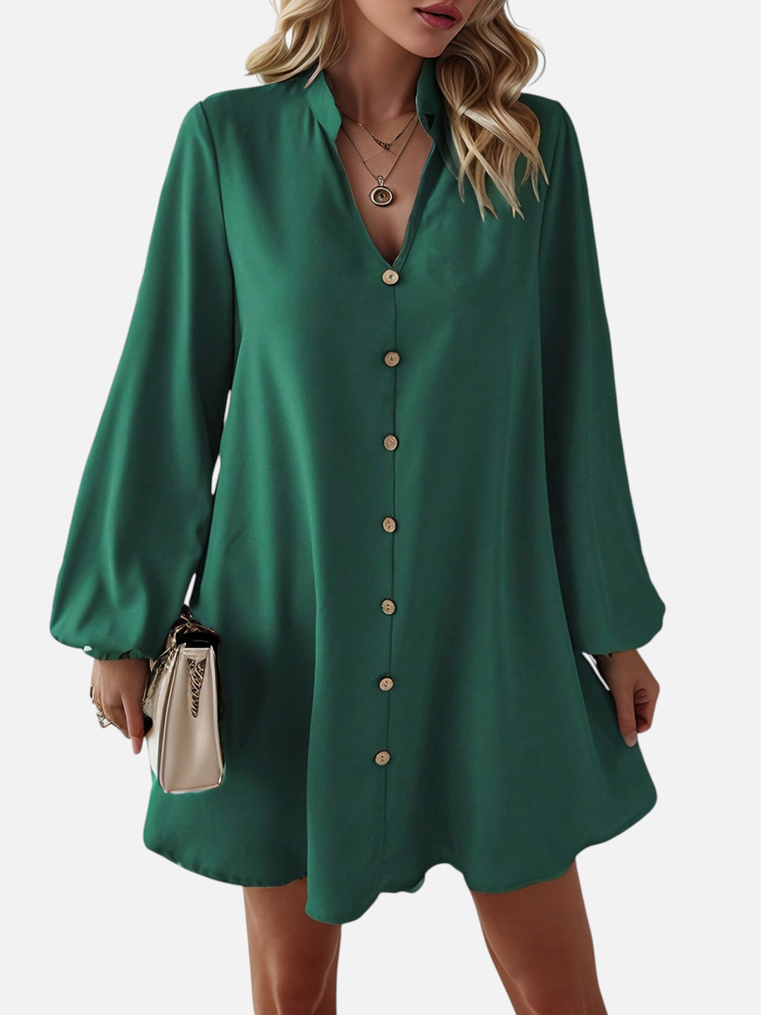 Women's V-Neck Midi Dress Long Sleeve Work and Occasion Wear