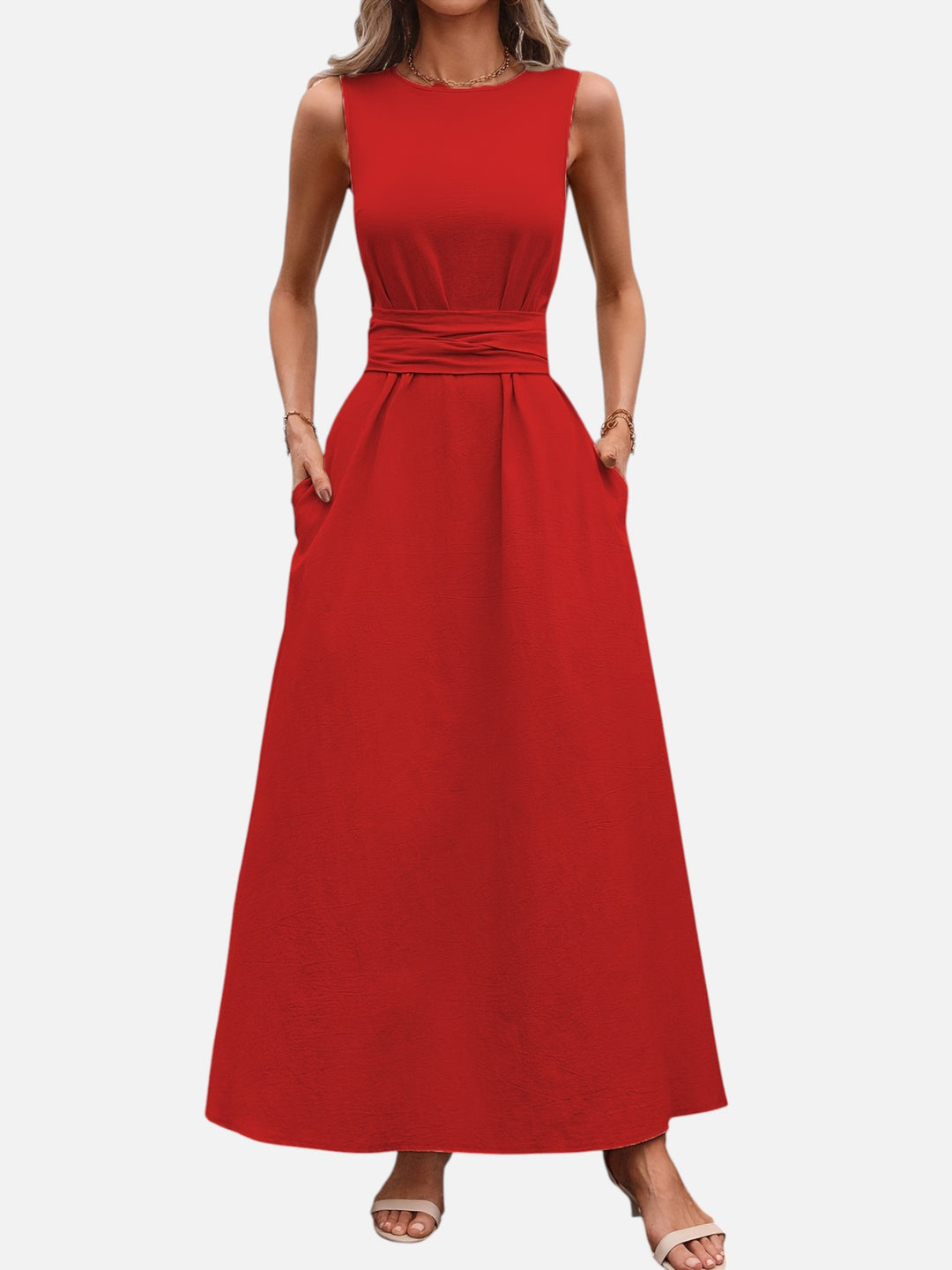 Sleeveless dress for women bow waist casual summer outfit