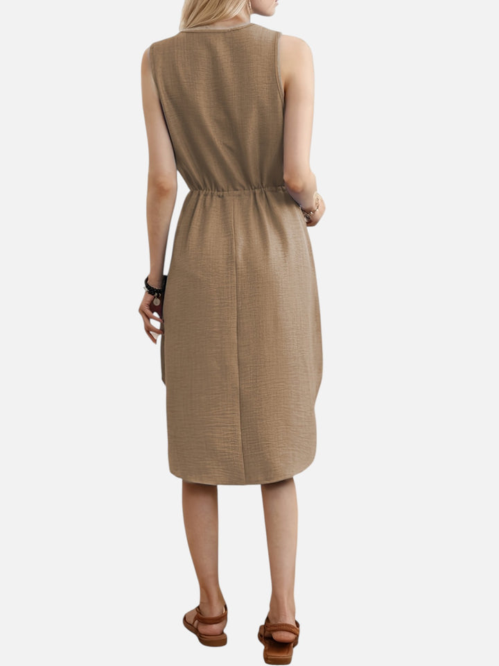 Women's Casual Summer Maxi Dress V-Neck Drawstring Waist