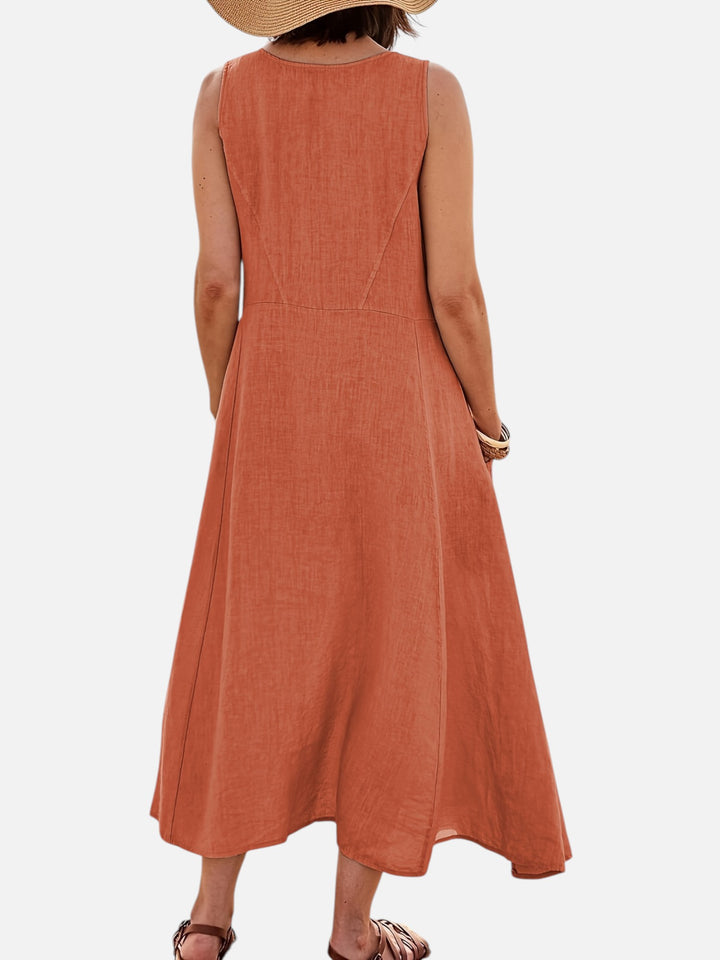 Women’s Sleeveless Midi Dress With Pockets Loose Summer Casual