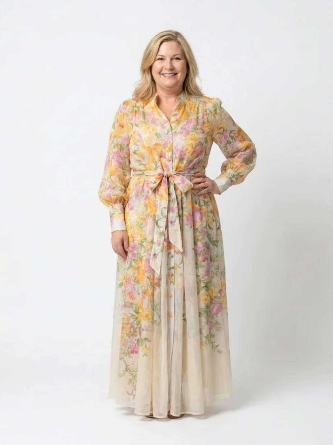 Women's long sleeve floral maxi dress lightweight formal dress