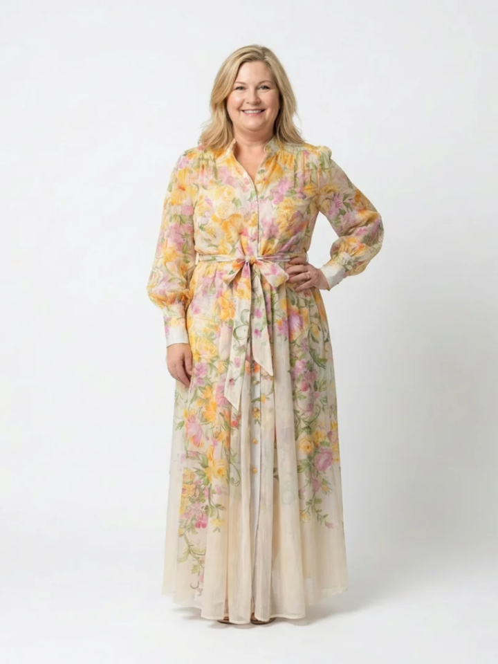 Women's long sleeve floral maxi dress lightweight formal dress