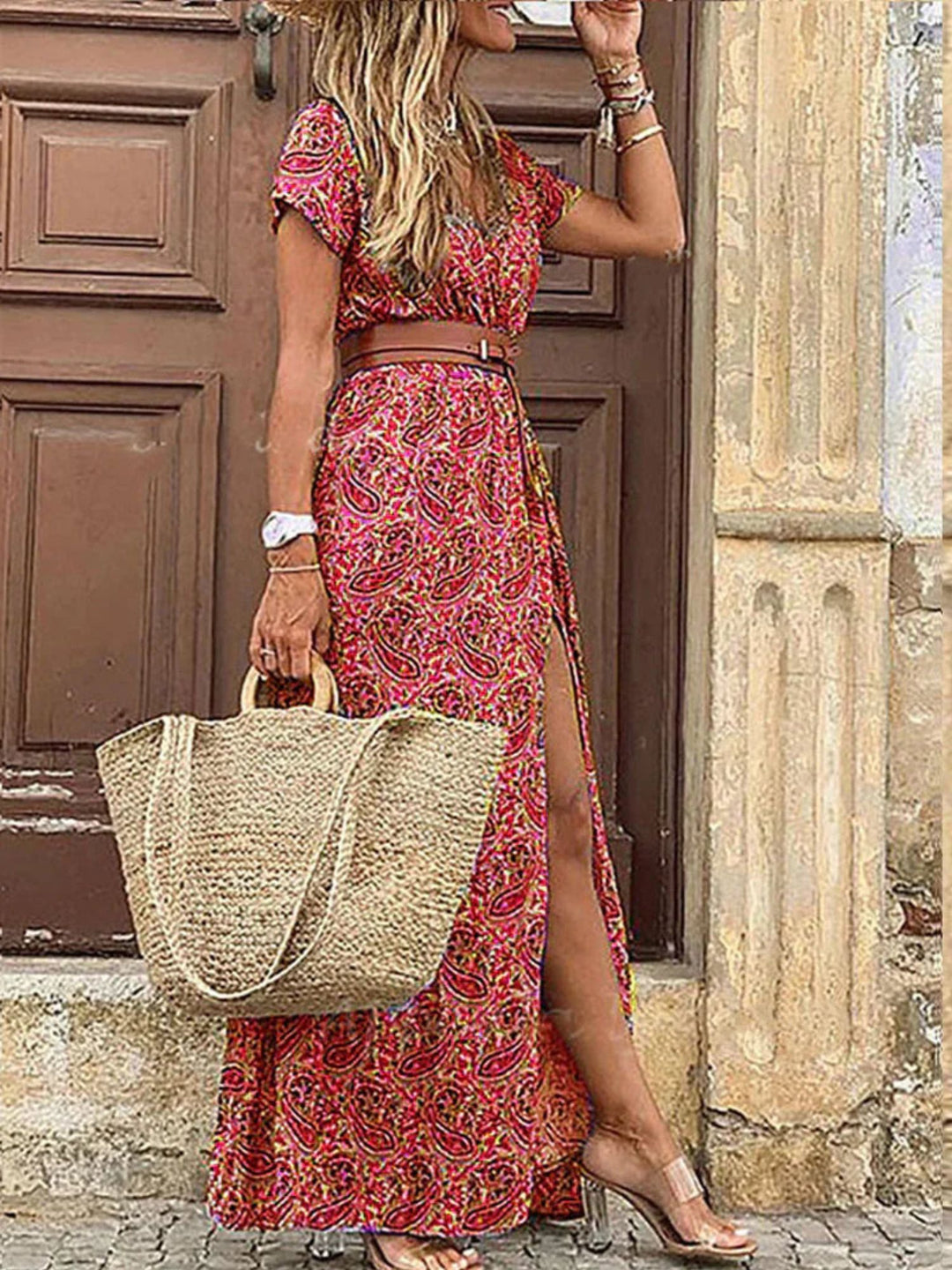 Women’s V-Neck Maxi Dress Relaxed Fit Everyday Wear Breathable Style