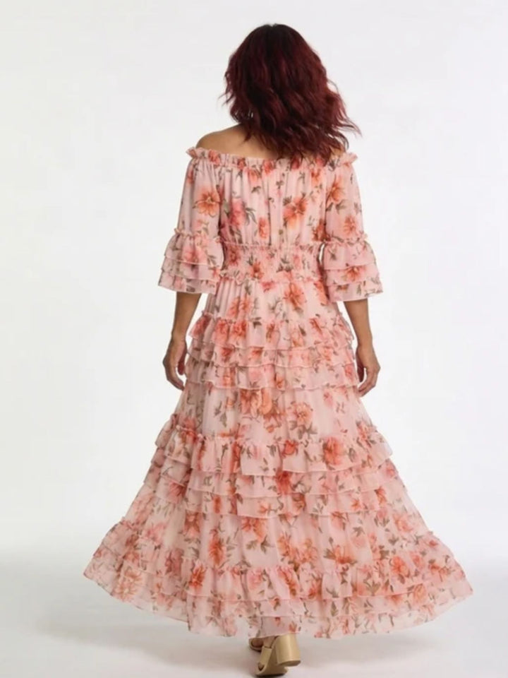 Women’s Summer Maxi Dress Airy Floral Off Shoulder Vacation Wear