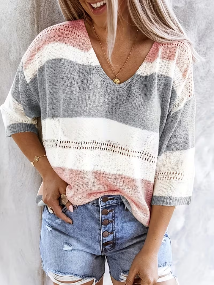 Women's summer off shoulder top multicolor V-neck cutout slim fit