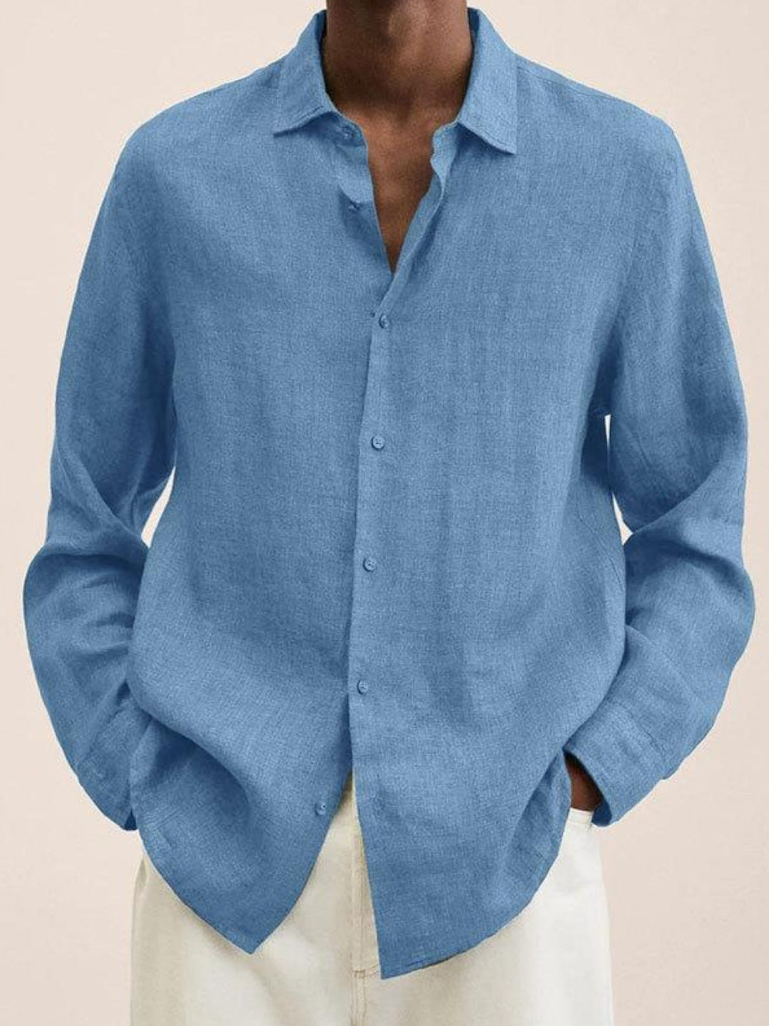 Linen Shirt Men Breathable Long Sleeve Smart Casual Everyday Wear