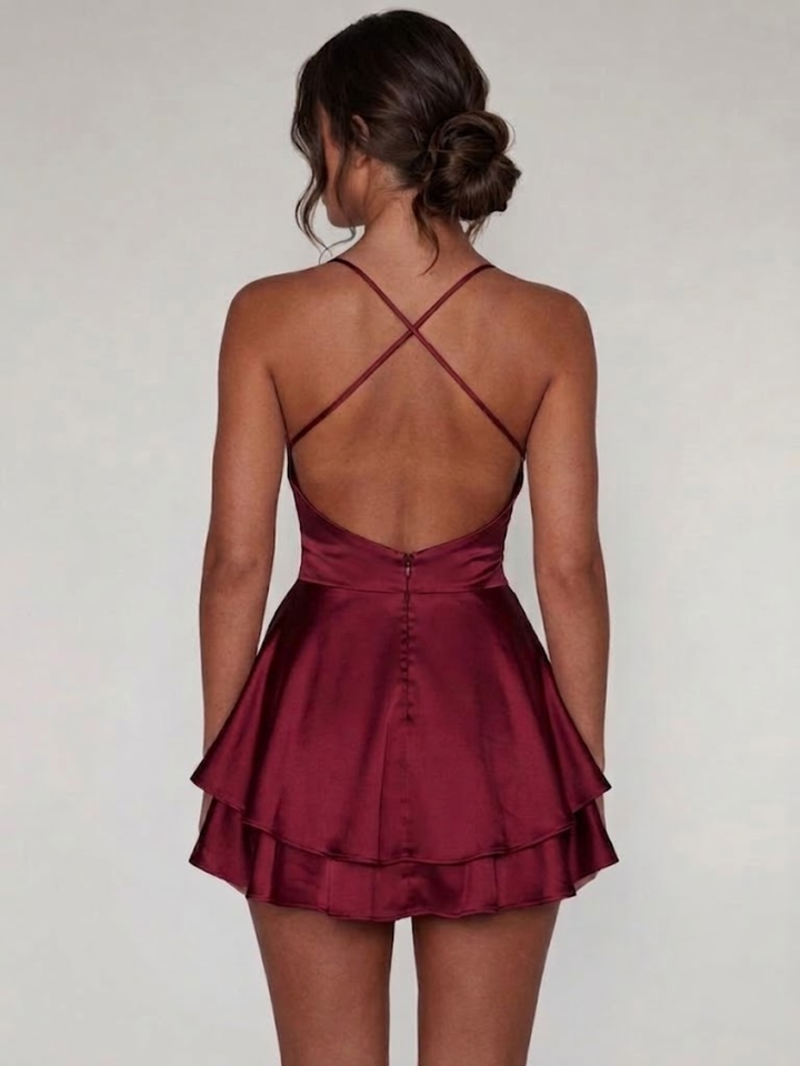 Women’s Elegant Halter Mini Dress Stretch Waist Party Dress
