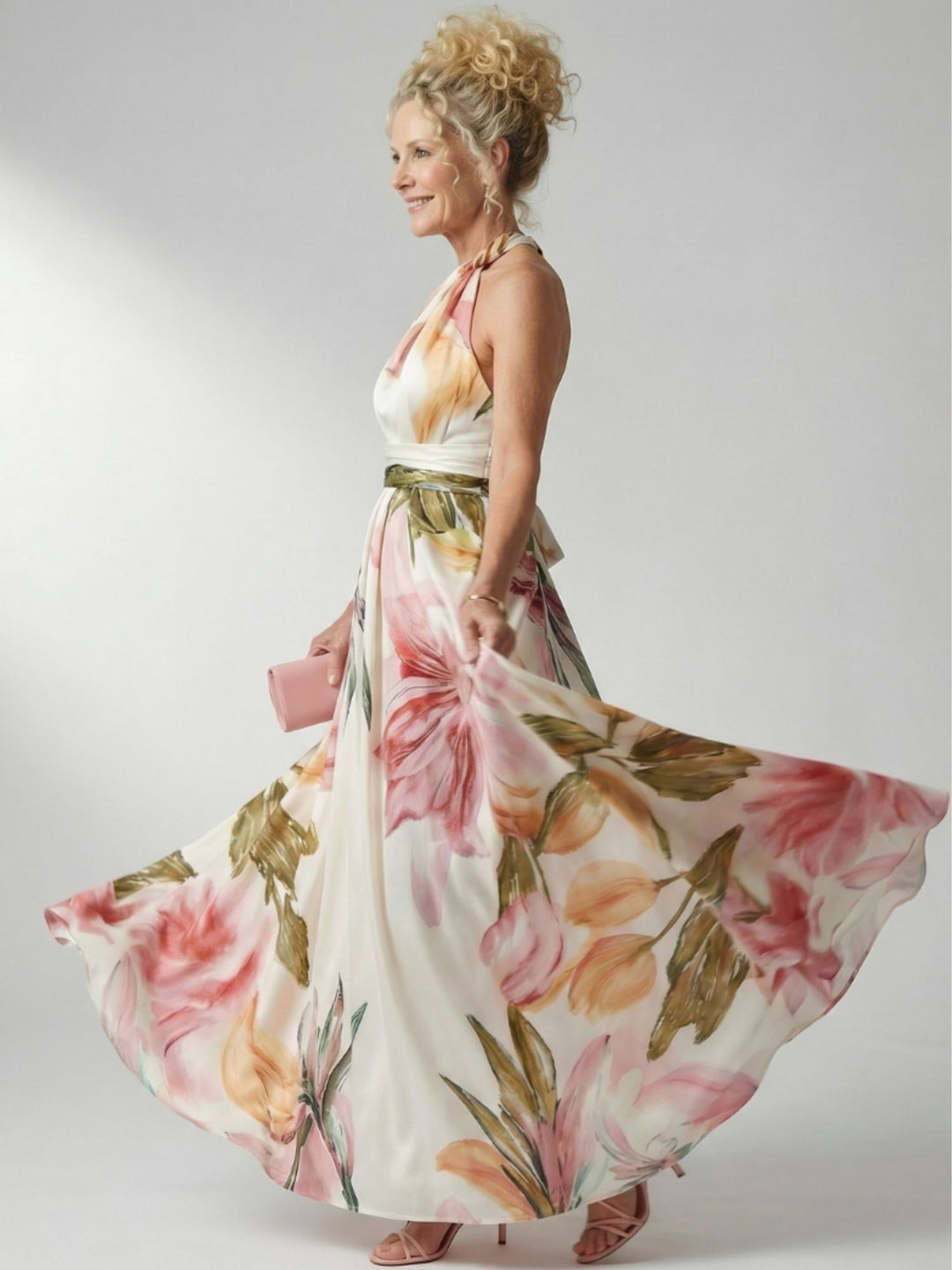 Floral Halter Dress Women Elegant Casual Day Outfit Style