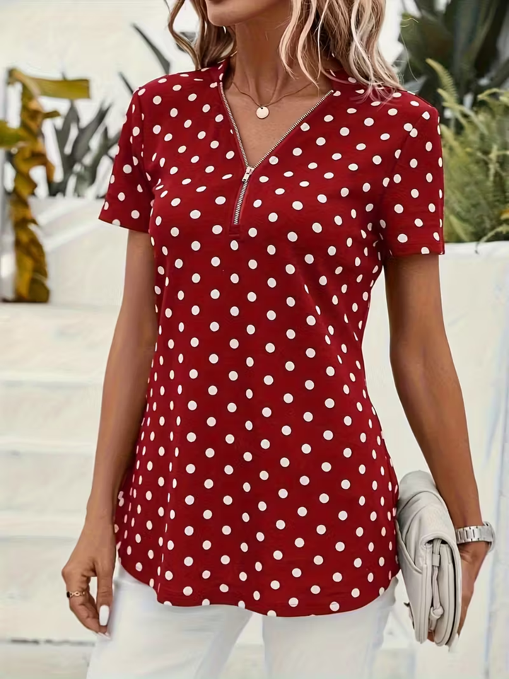 Women’s polka dot zip-up top for casual summer outfits