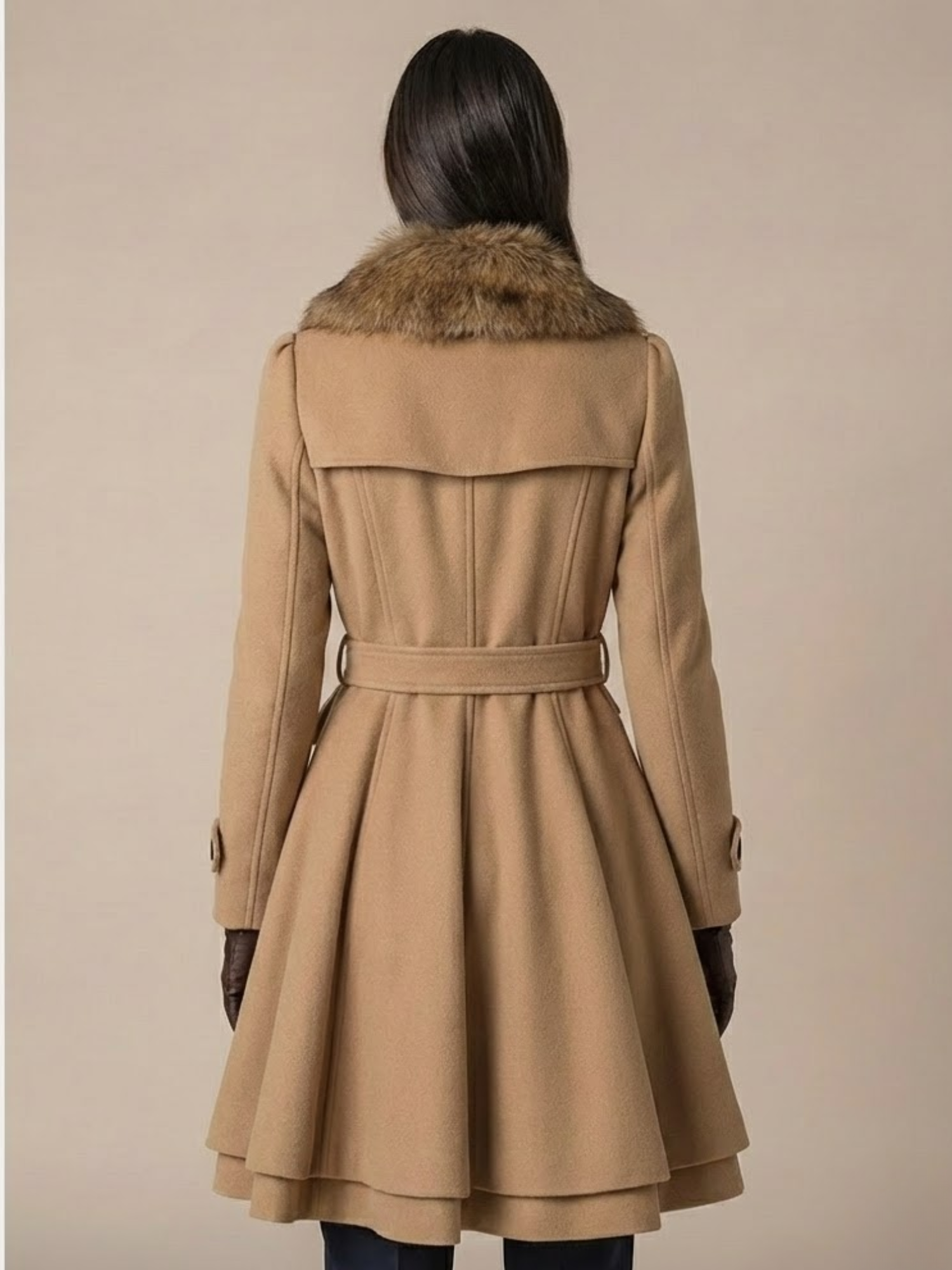 Aurevien | Women’s Belted Fur-Collar Coat – Heritage Wool