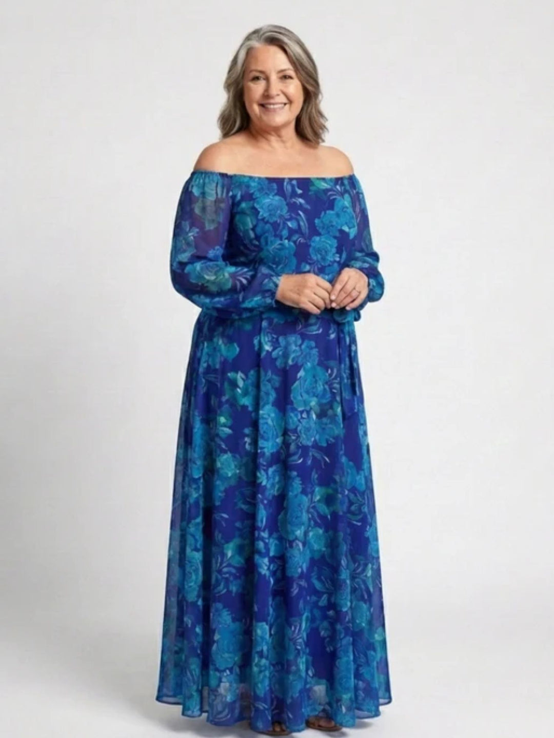 Women’s Casual Maxi Dress Breathable Long Sleeve Floral Comfort