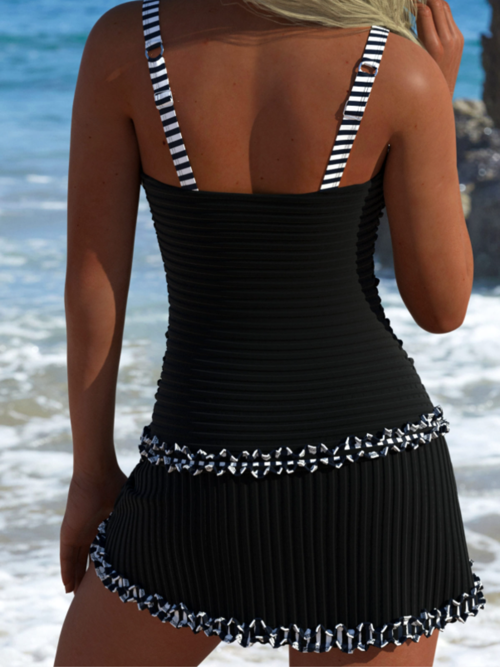 Women's Coral Tankini Swimsuit High Waisted Tummy Control Swimwear