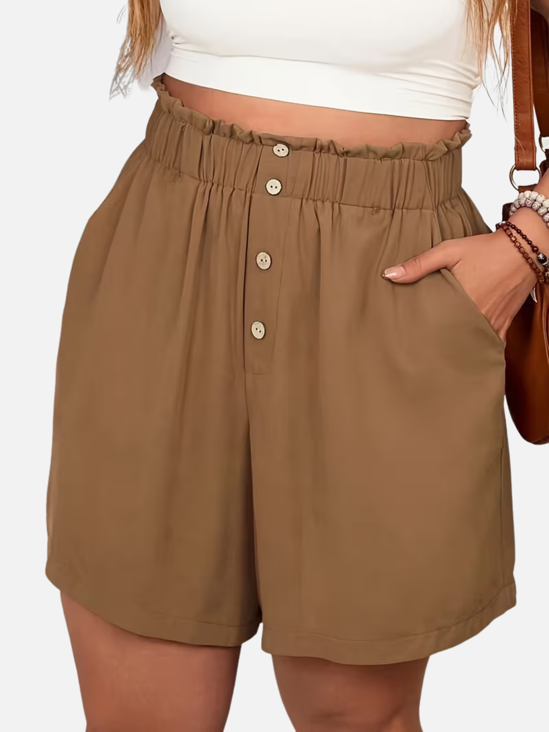 Women's Plus Size Track Shorts Elastic Waist Button Casual Shorts