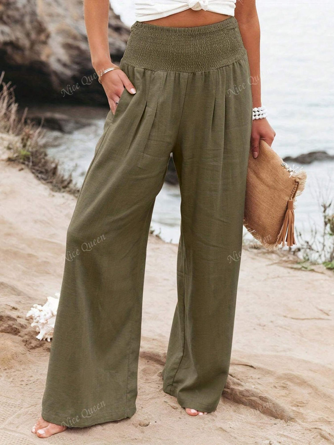 Women Linen Trousers Breathable Relaxed Fit Casual Everyday Pants