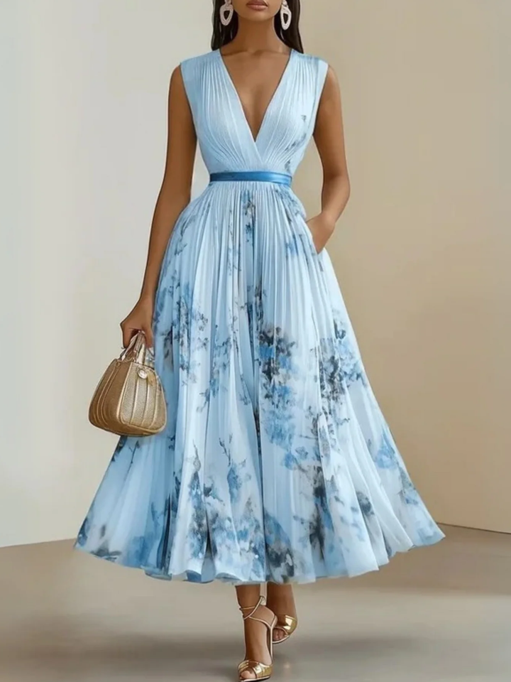 Women's Summer Pleated Maxi Dress Lightweight Sleeveless Fit