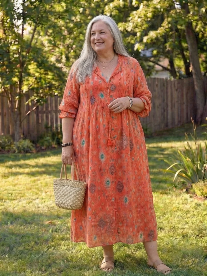 women's botanical maxi dress lightweight summer flowy elegant outfit