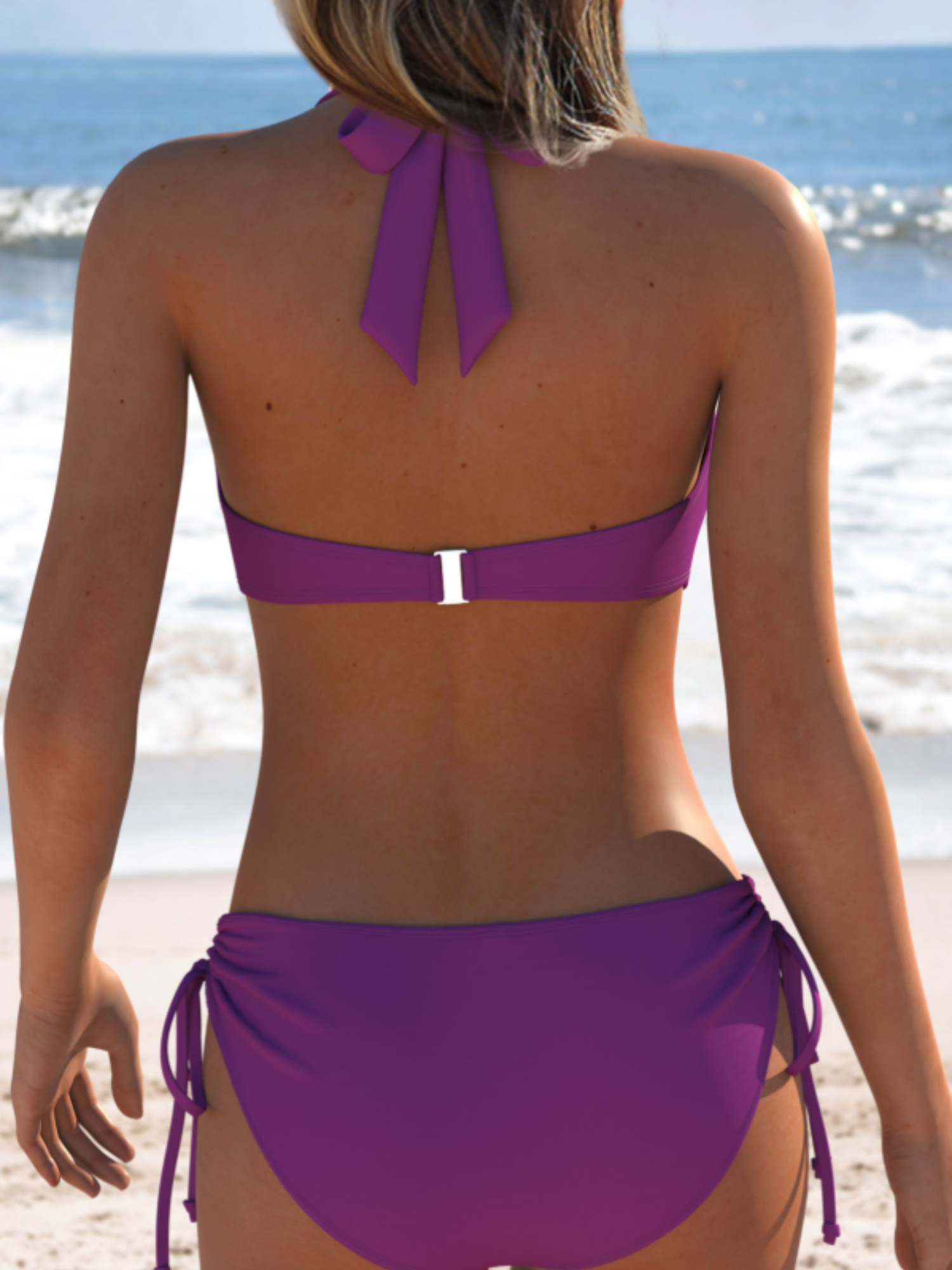 Women mid waisted striped bikini set coral two piece swimwear