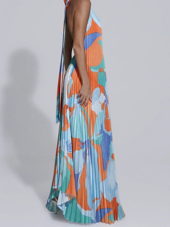 Women’s Halter Maxi Dress Pleated Elegant Wedding Guest Outfit