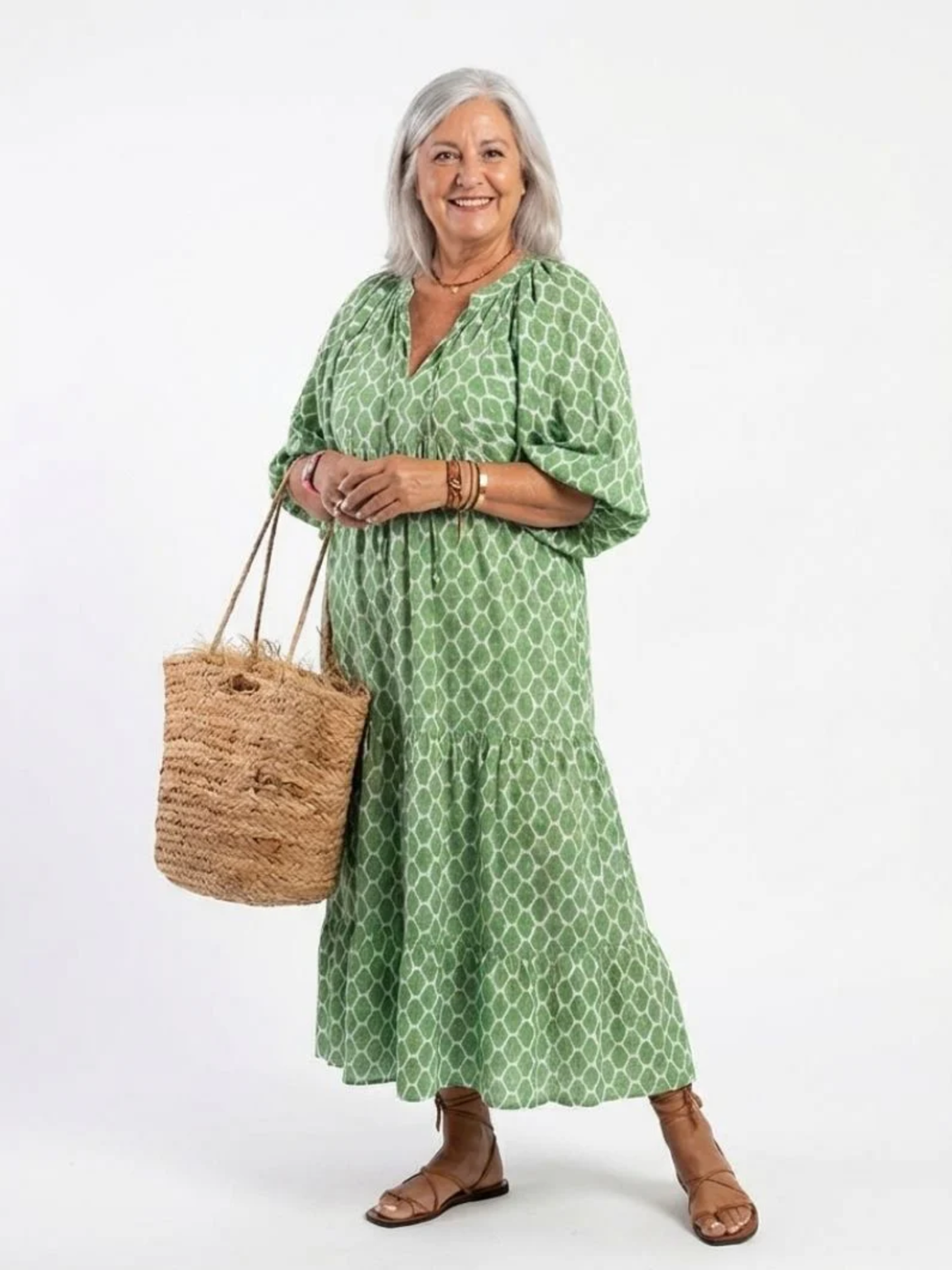 Women's Midi Dress V-Neck Patterned Dress for Work Wear