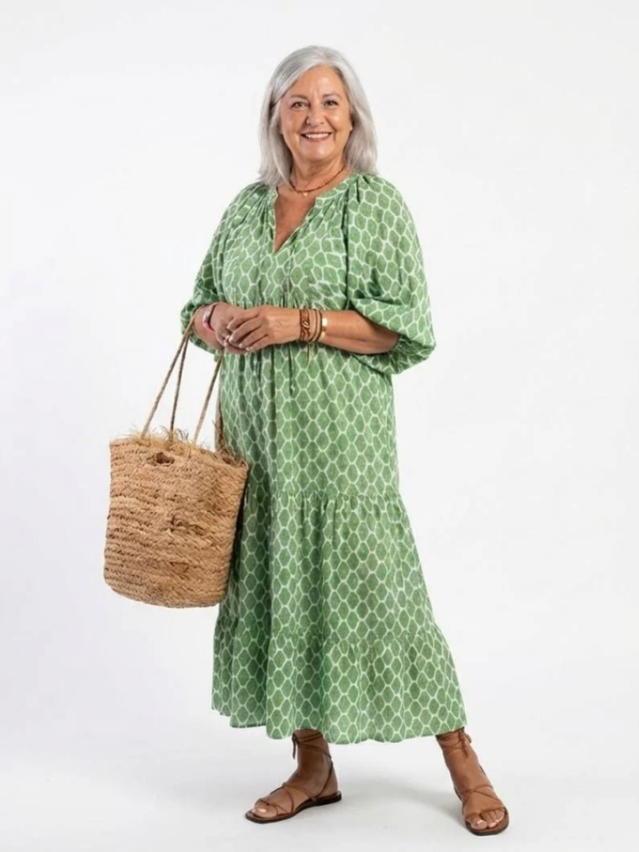 Women's Midi Dress V-Neck Patterned Dress for Work Wear