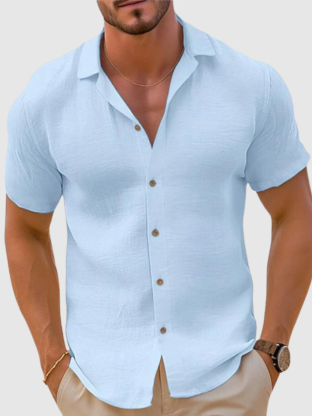 Men Button Up Shirt Lightweight Cotton Travel Casual Outfit