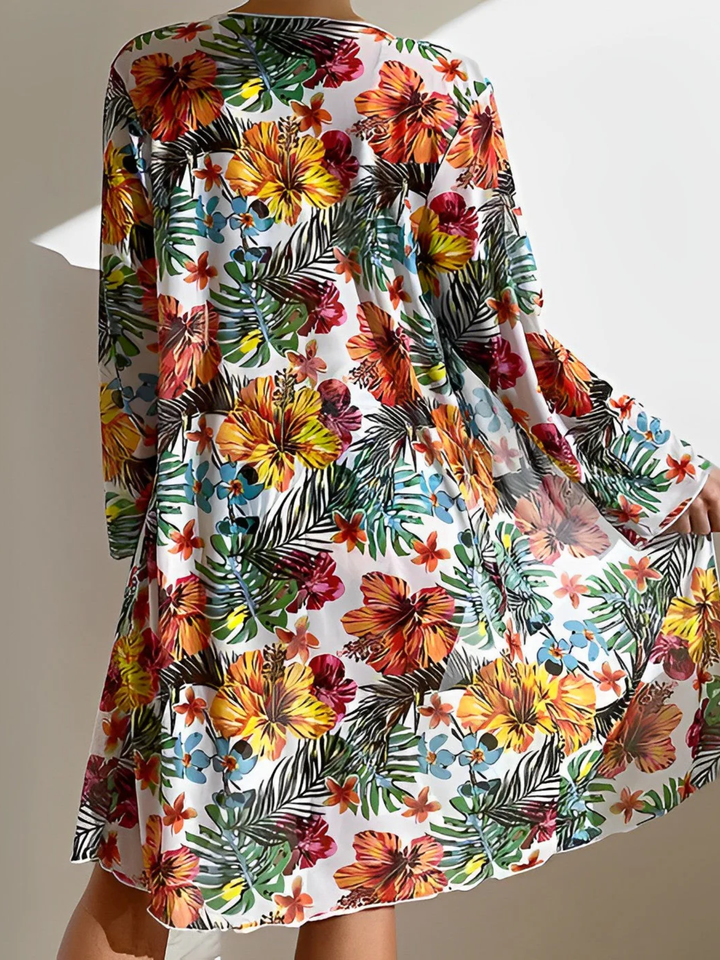 Women’s High Waisted Bikini Set with Cover Up Tropical Print