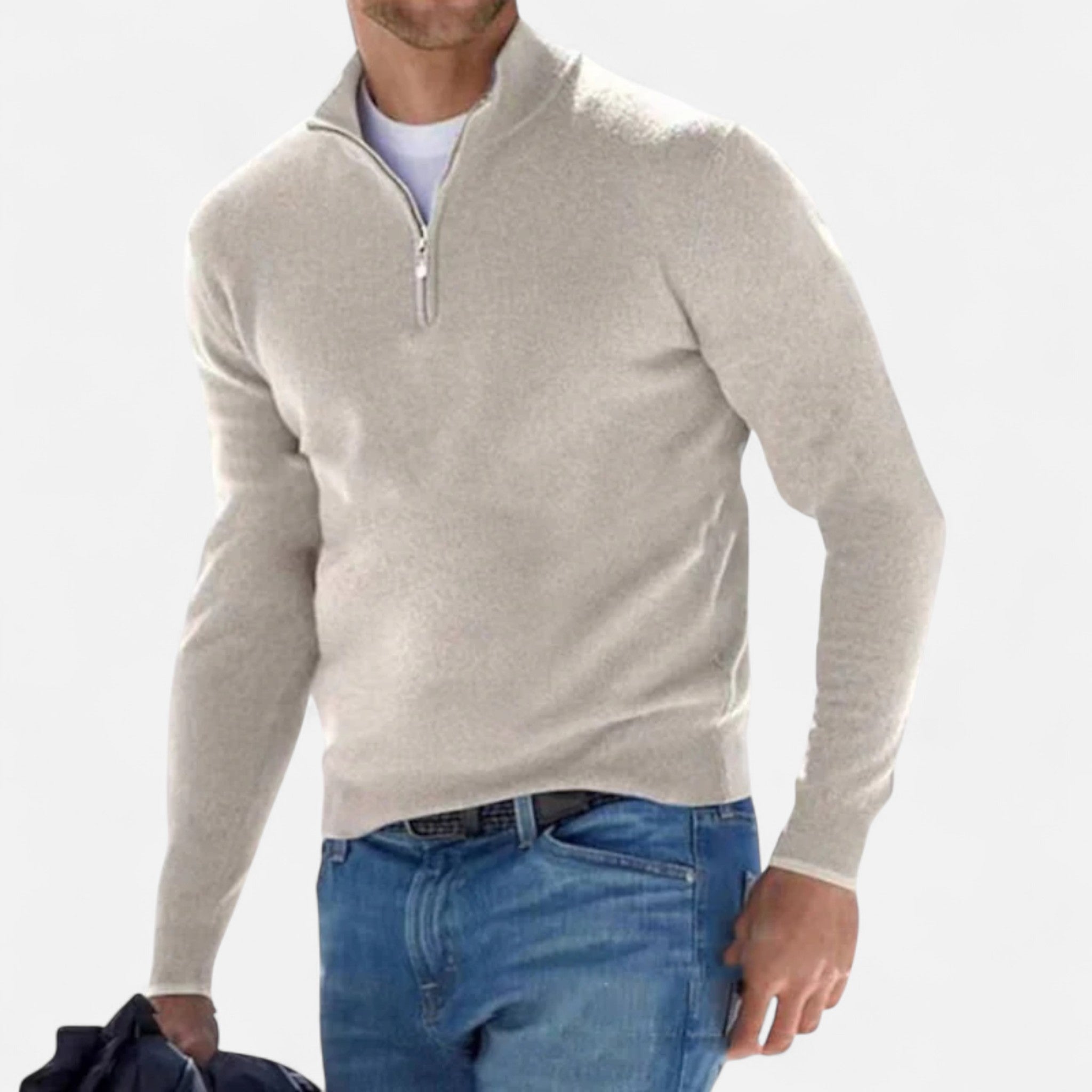 Aurevien | Men’s Fine Knit Half-Zip Jumper – Oxford Classic