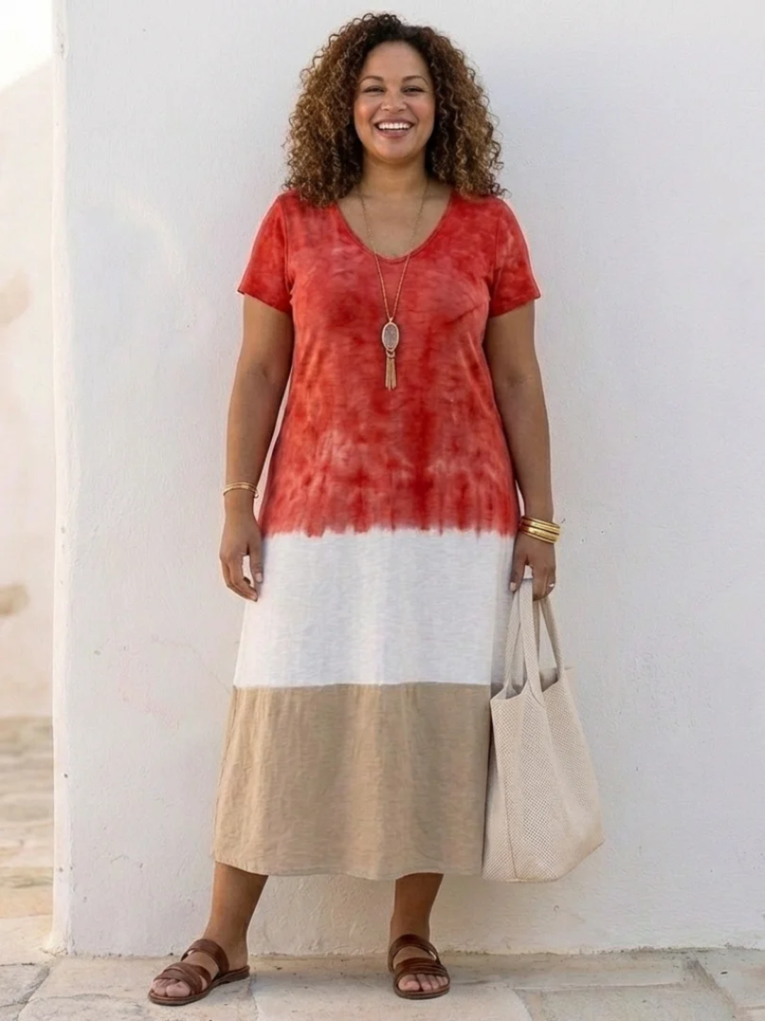 Women's Midi Dress V-Neck Short Sleeve for Casual Wear