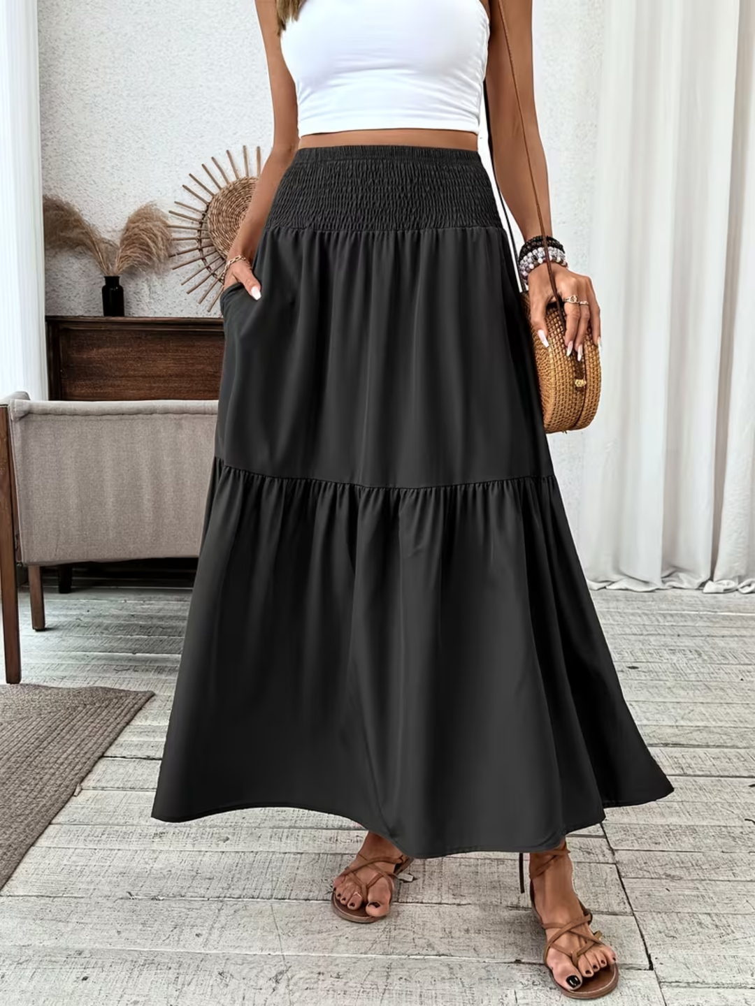Boho maxi skirt women summer flowy skirt for beach holiday