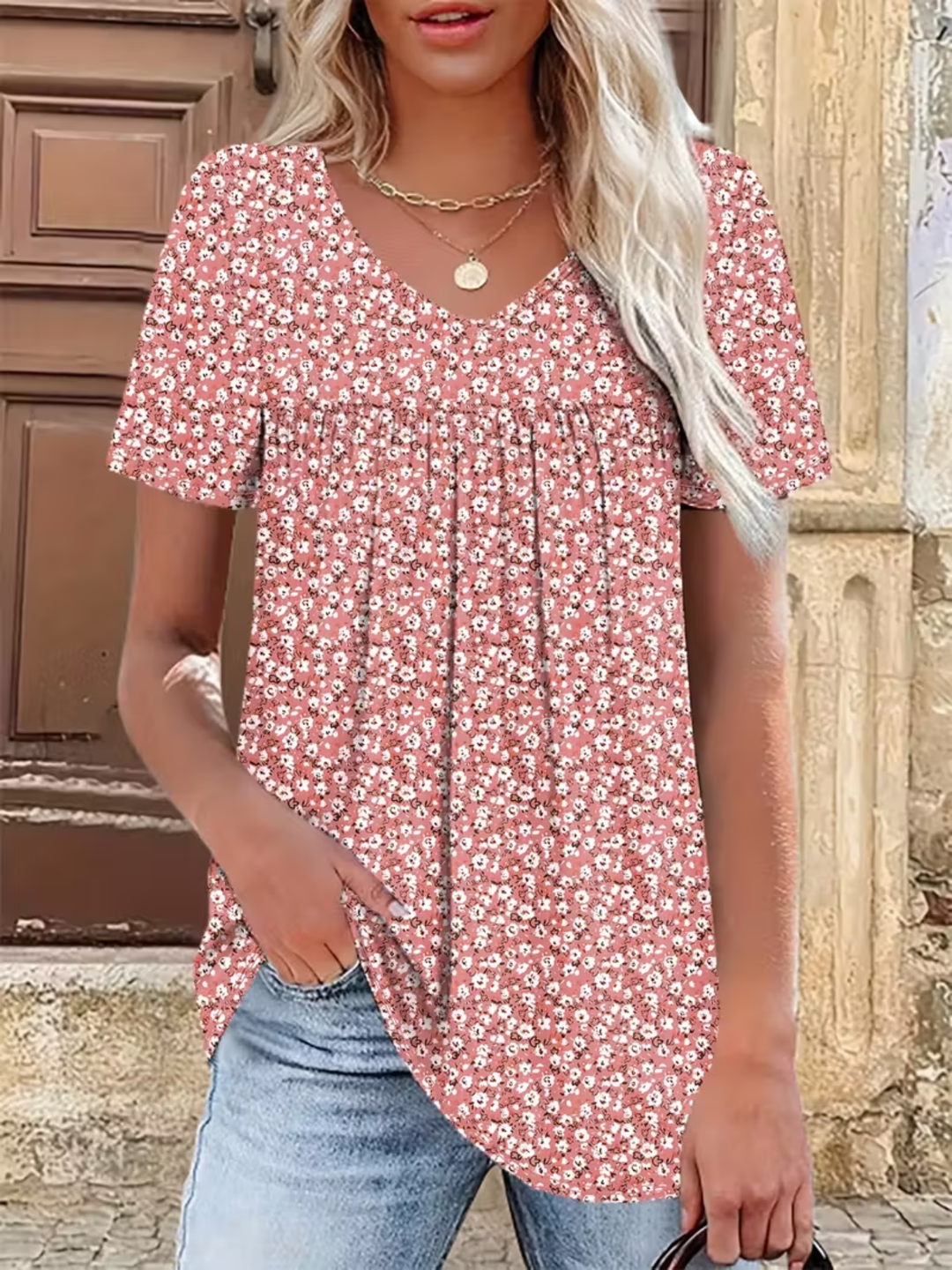 T-shirt damski plus size z kwiatowym nadrukiem, casualowy letni top