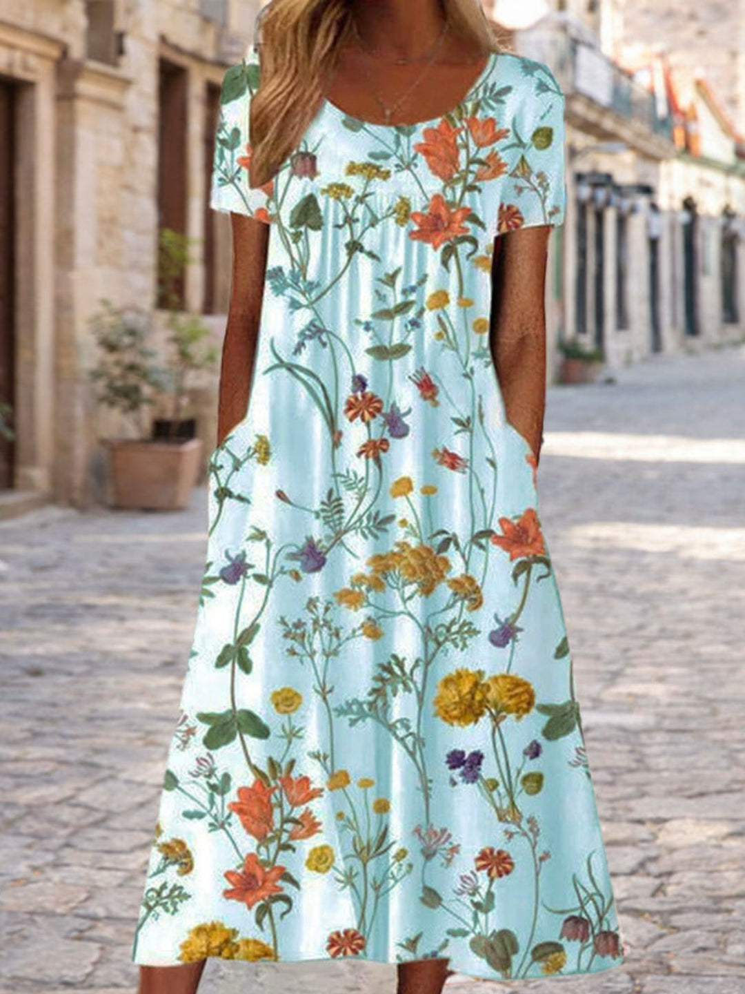 Dress Women Comfortable Floral Midi Dress for Daily Casual Wear