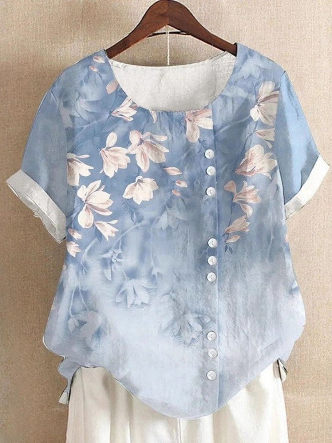 Blouse Women Lightweight Leaf Print Top for Travel and Leisure