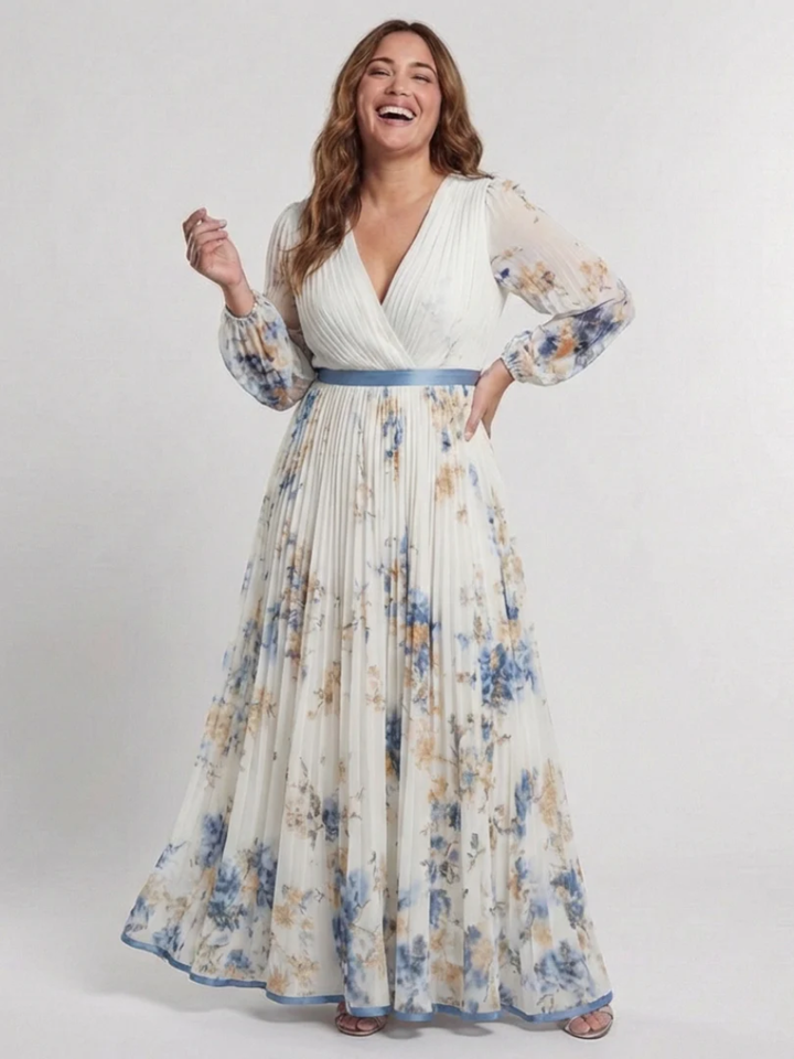 Women's Floral Maxi Dress Long Sleeve V-Neck Casual Formal Wear