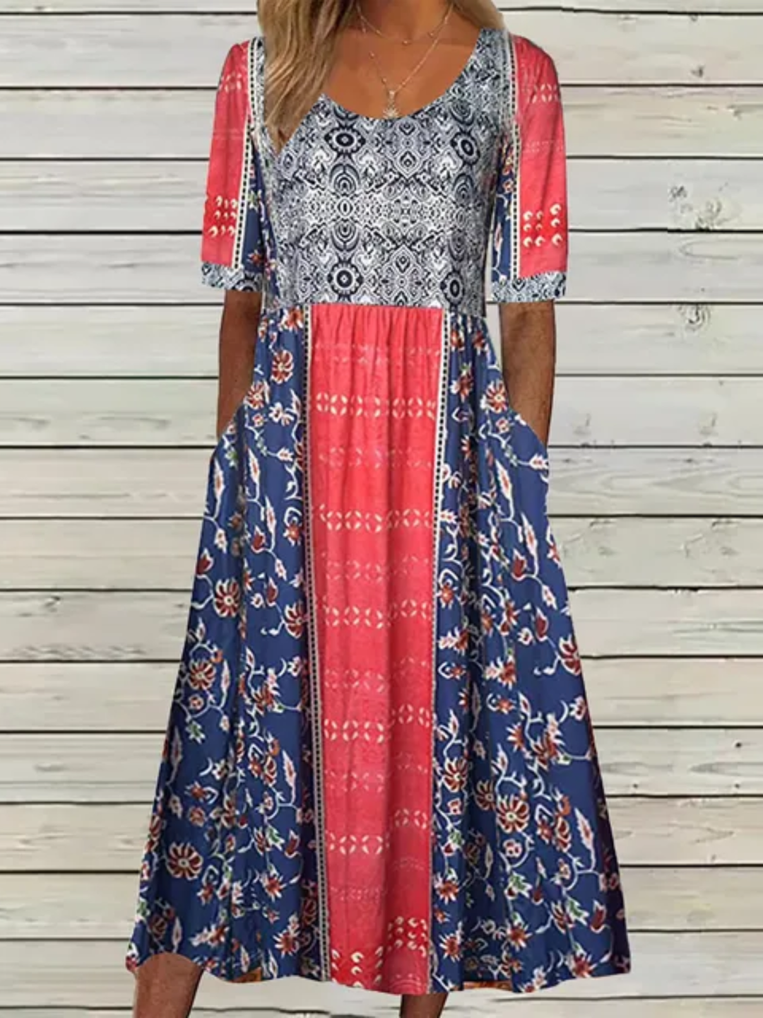 Women's Boho Print Midi Dress for Summer Casual Wear