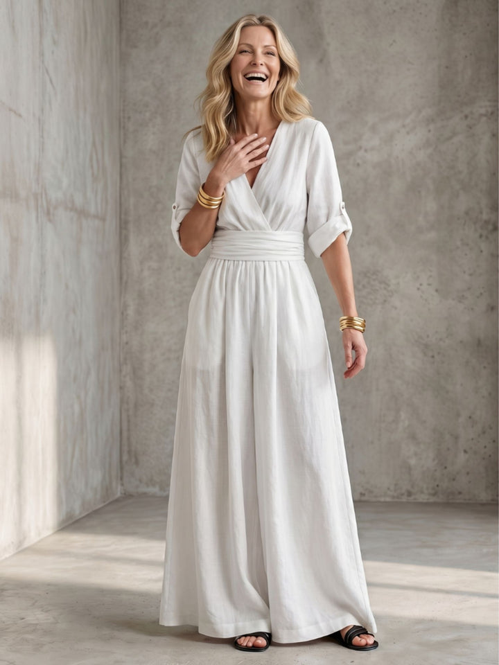 Women Full Length Jumpsuit Cross Bodice Soft Fabric Casual Elegant Wear